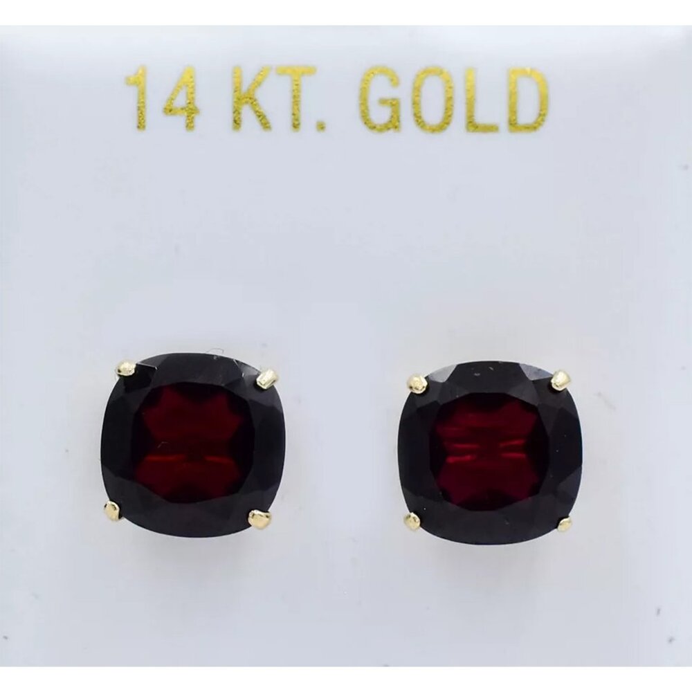 Genuine 9.80 Cts Garnet Stud Earrings 14k Yellow Gold